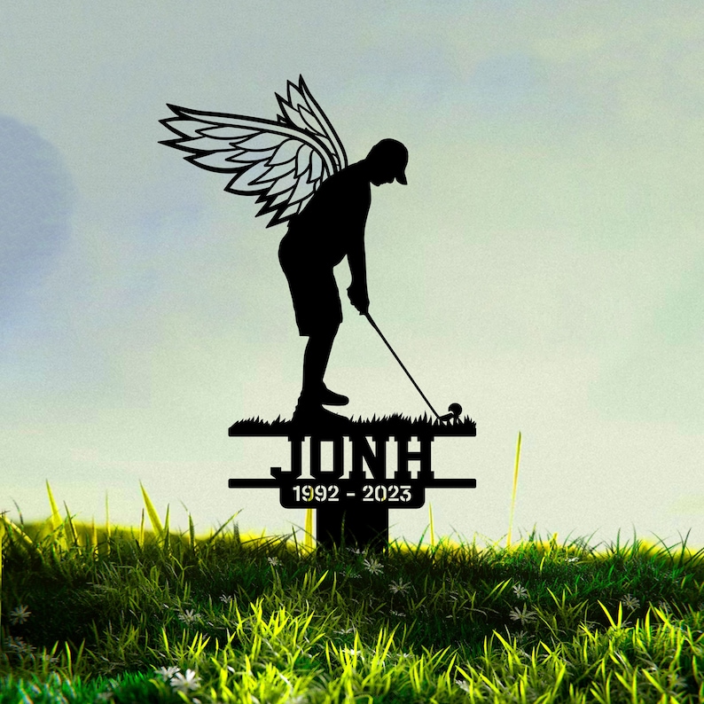 Golfer With Wings Memorial Grave Marker Stake Golfer With Wings Memorial Grave Marker Stake
