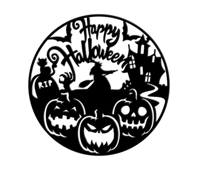 Happy Halloween Metal Sign - Bats, Pumpkins & Ghost