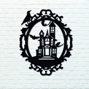 Haunted House Halloween Metal Wreath Decoration