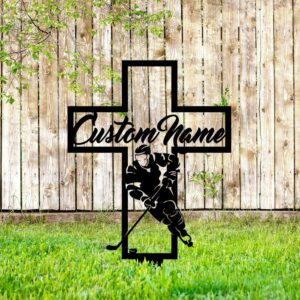 Hockey Player Grave Marker Metal Garden Stake
