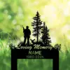 il_794xN.6481976511_2qr0 Black memorial garden stake with hunter, dog, pine trees, and text In Loving Memory Of NAME 1980-2024
