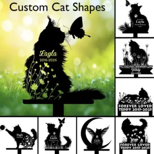Personalized Long-Haired Cat Memorial Garden Stake