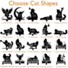 Various cat silhouette designs with different themes and names, displayed in a grid format.