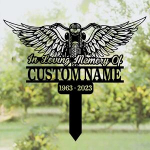 Motorcycle With Wings Metal Grave Marker Garden Stake