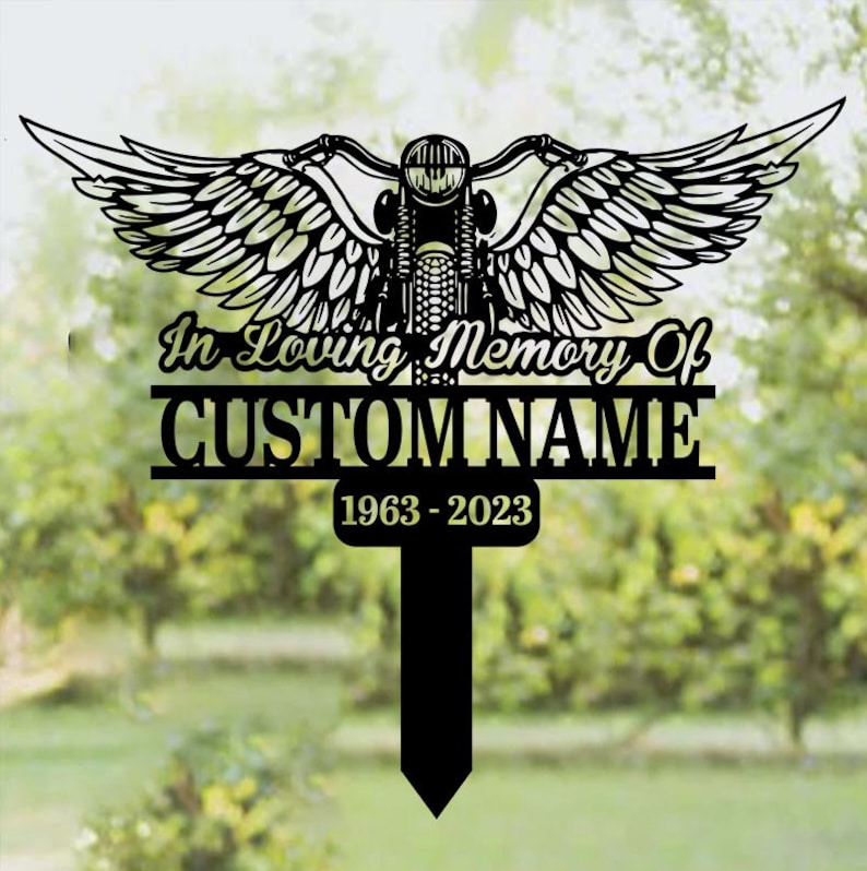 Motorcycle With Wings Metal Grave Marker Garden Stake