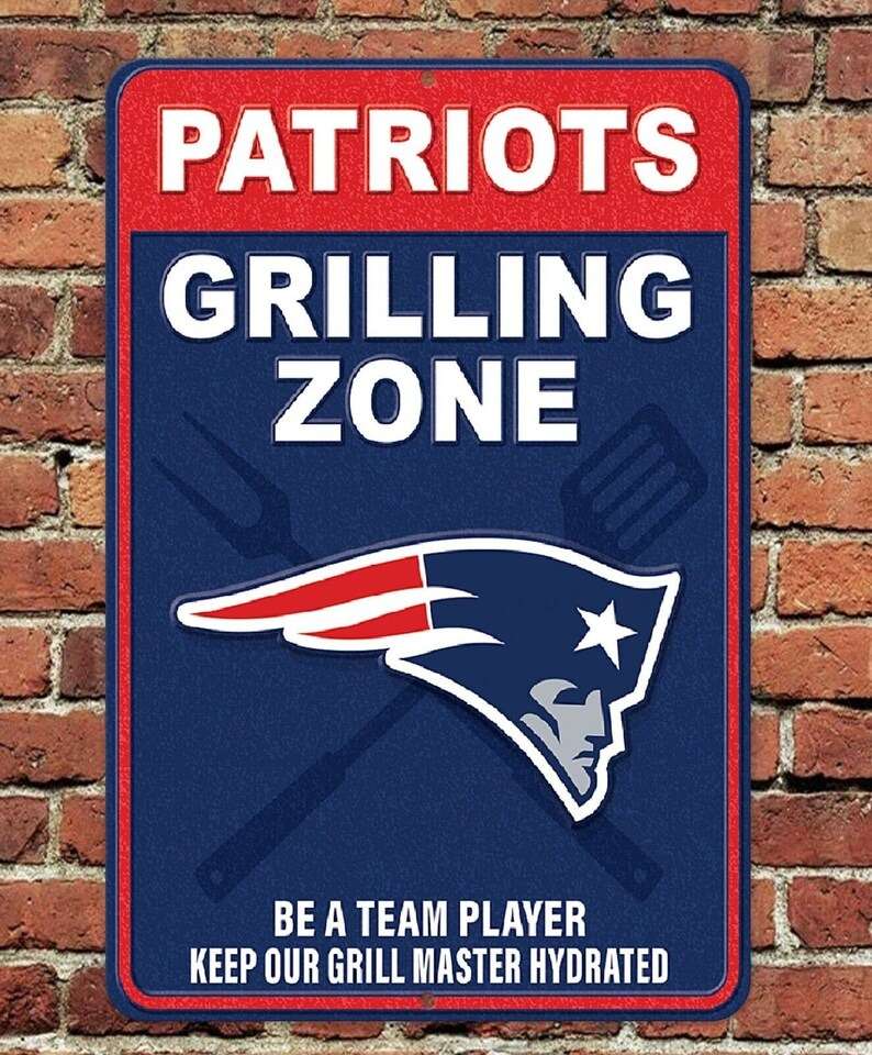 New England Patriots Grilling Zone Metal Sign New England Patriots Grilling Zone Metal Sign