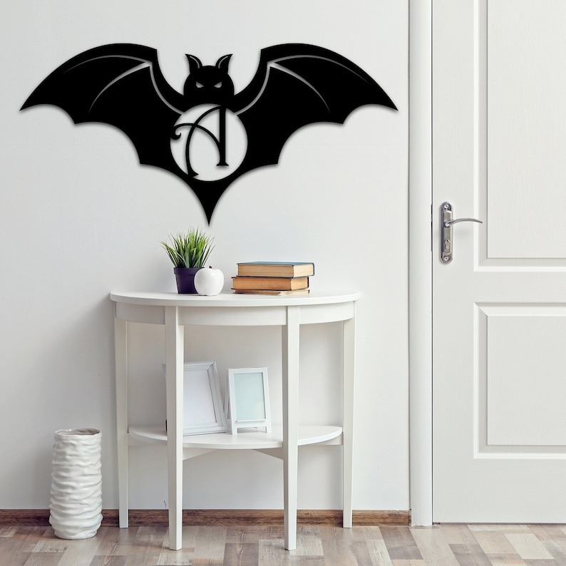 Personalized Bat Metal Monogram Sign for Halloween