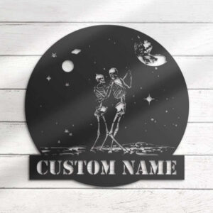 Personalized Skeleton Couple Dance Moon Metal Sign