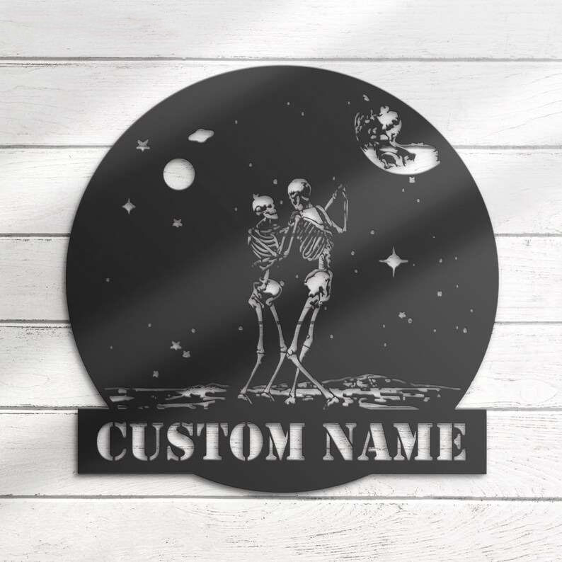 Personalized Skeleton Couple Dance Moon Metal Sign