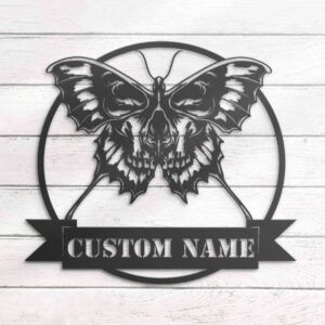 Personalized Emo Goth Butterfly Skull Metal Sign