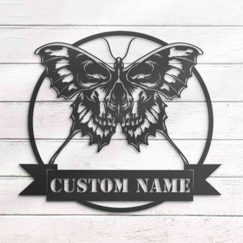 Personalized Emo Goth Butterfly Skull Metal Sign