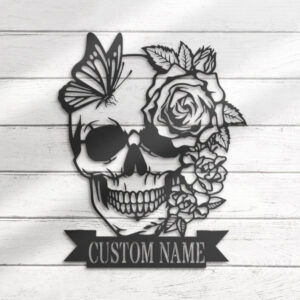 Personalized Floral Sugar Skull Metal Wall Art