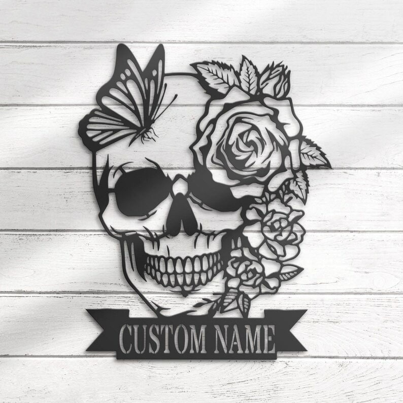 Personalized Floral Sugar Skull Metal Wall Art