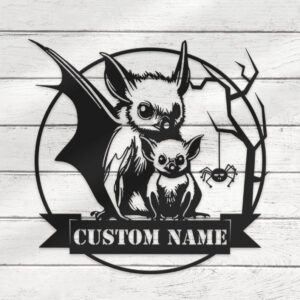 Personalized Mom Bat Metal Wall Art Halloween Decor