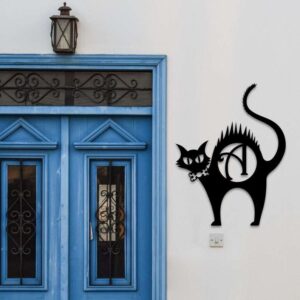 Personalized Scaredy Black Cat Metal Sign
