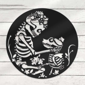 Personalized Skeleton Dog and Mom Halloween Metal Sign
