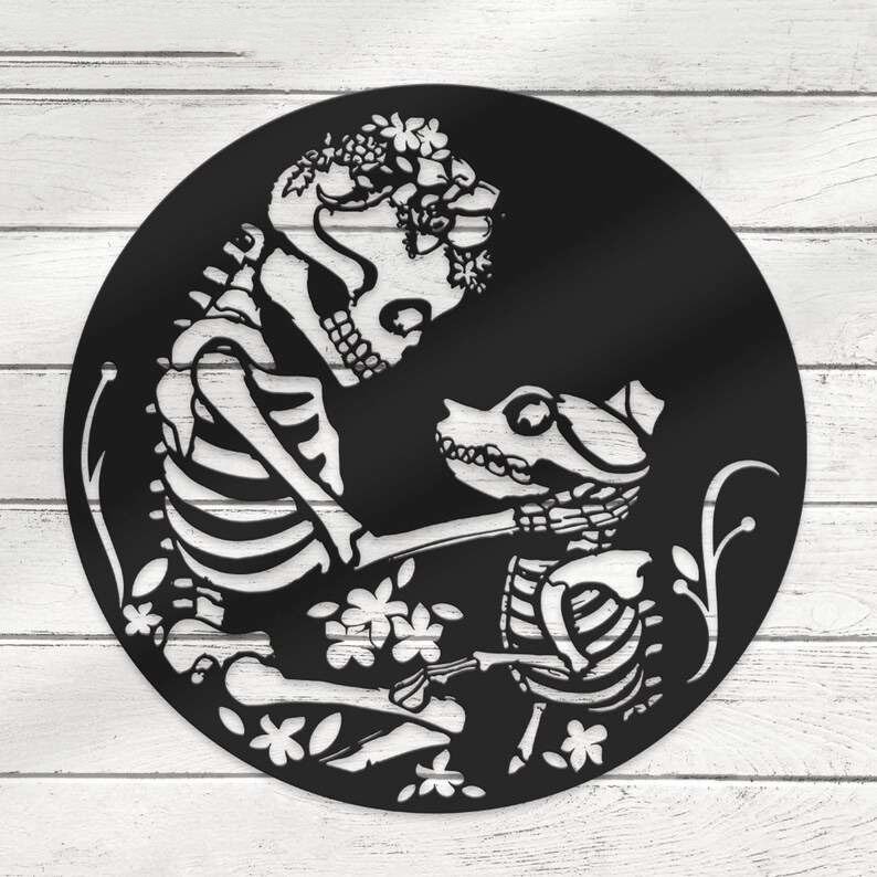 Personalized Skeleton Dog and Mom Halloween Metal Sign