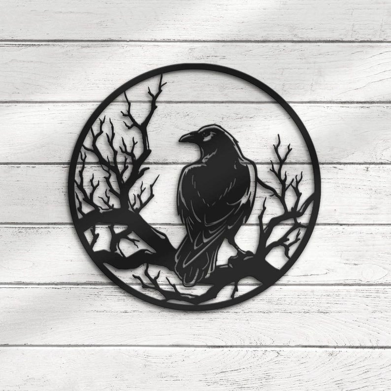 Personalized Spooky Crow Moon Metal Wall Art