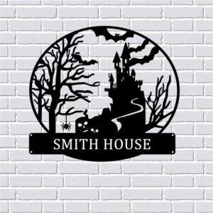Personalized Spooky Haunted House Metal Sign