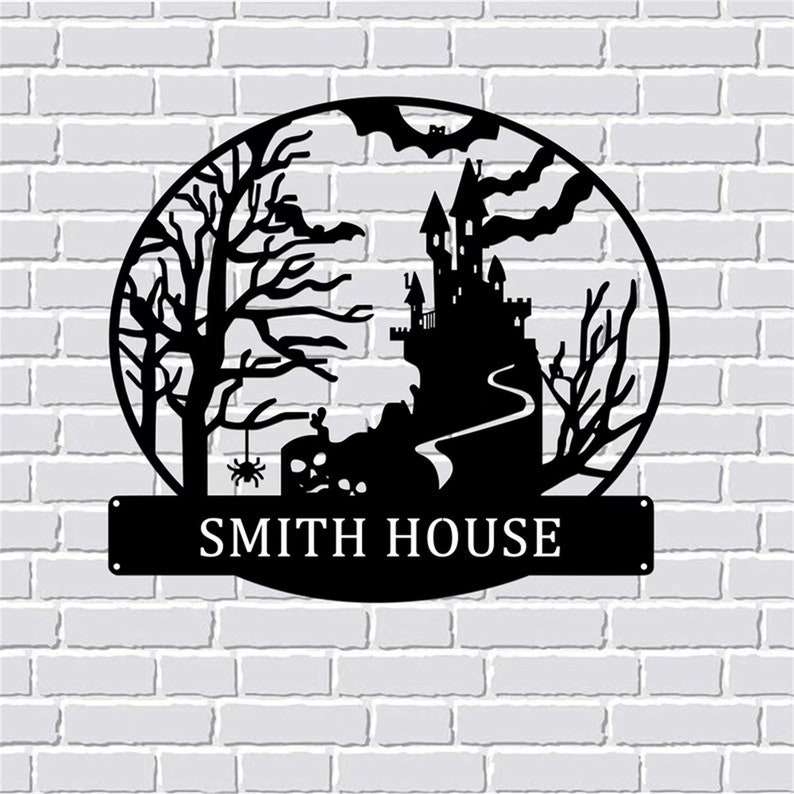 Personalized Spooky Haunted House Metal Sign