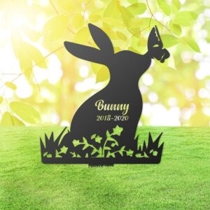 Rabbit and Butterfly Memorial Garden Stake, Powder-Coated Steel