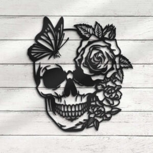 Rose Sugar Skull Metal Sign Halloween Home Decor