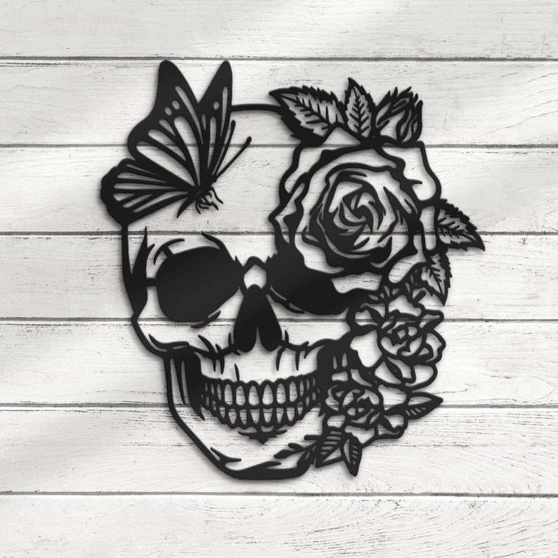 Rose Sugar Skull Metal Sign Halloween Home Decor