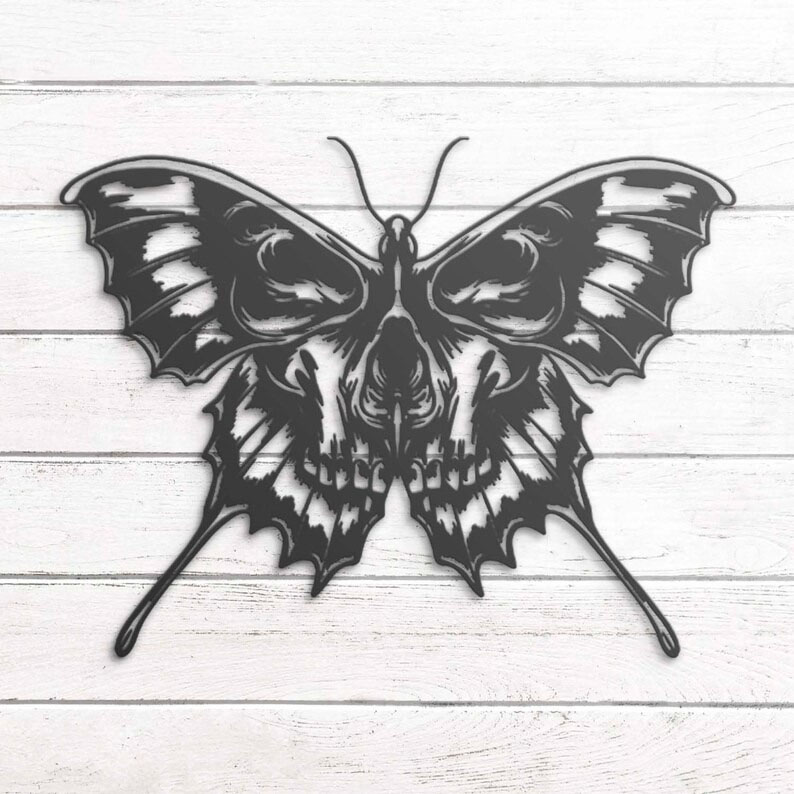 Skeleton Butterfly Skull Metal Wall Art