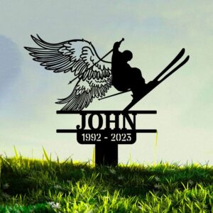 Skier with Wings Memorial Garden Stake — Powder-Coated Steel