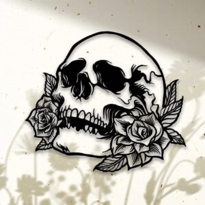 Skull Rose Flower Halloween Metal Wall Art