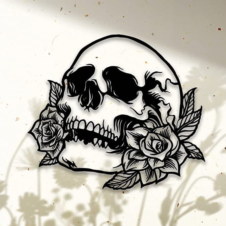 Skull Rose Flower Halloween Metal Wall Art