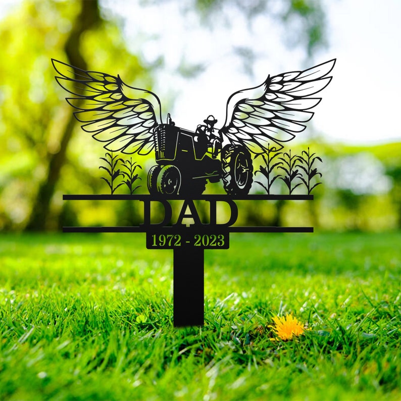 Tractor Farmer Memorial Grave Marker Garden Stake