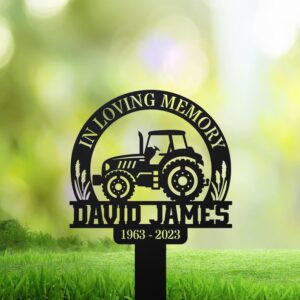 Tractor on Field Farmer Memorial Garden Stake – Metal Tribute