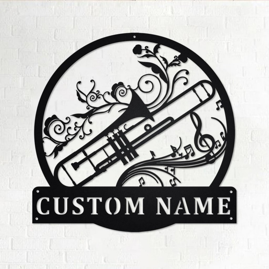 Personalized Trombone Metal Name Sign for Music Room Decor Personalized Trombone Metal Name Sign for Music Room Decor