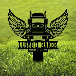 Truck With Wings Trucker Dad Memorial Garden Stake – Powder Coated Steel