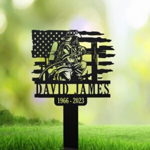US Flag Firefighter Memorial Garden Stake – Powder-Coated Steel
