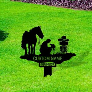 Western Cowboy Praying Cross Metal Grave Marker, Powder-Coated