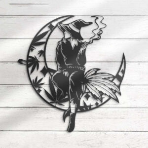 Witch on Crescent Moon Metal Sign Halloween Decor