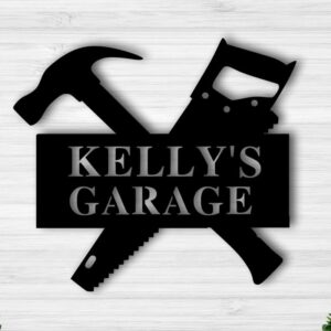 Personalized Wood Workshop Metal Name Sign for Dad