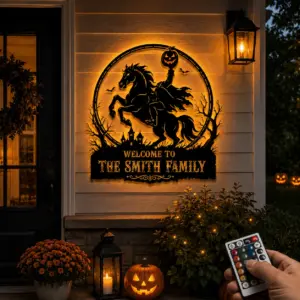 Personalized Headless Horseman Halloween Metal Sign Personalized Headless Horseman Halloween Metal Sign