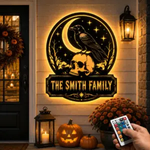 Personalized Crow Gothic Moon Halloween LED Sign Personalized Crow Gothic Moon Halloween LED Sign