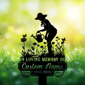 Custom Gardener Tribute Garden Stake – Personalized Memorial Plaque with Gardener Silhouette