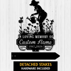 Custom Gardener Tribute Garden Stake – Personalized Memorial Plaque with Gardener Silhouette