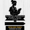 10a Black silhouette memorial sign of a female nurse with stethoscope holding a clipboard, text reading "In Loving Memory of Custom Name 1986-2026" on a light wood background