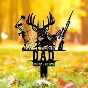 custom deer hunter memorial cross garden stake — personalized name & dates outdoor tribute