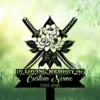 Black silhouette memorial sign with crossed katanas and floral motif above banner reading "IN LOVING MEMORY OF" and placeholder "Custom Name" with dates 1982–2026, against a soft green grassy background