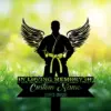 Black silhouette of a martial artist with wings and a yellow belt on a floral green bokeh background, memorial text reading "IN LOVING MEMORY OF" and placeholder "Custom Name 1982-2026"