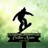Black silhouette of a snowboarder mid-jump above a memorial sign reading "IN LOVING MEMORY OF" and placeholder "Custom Name 1986-2026" on a soft green, nature background