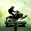 Black silhouette of a person riding a snowmobile above a memorial plaque reading "IN LOVING MEMORY" and "Custom Name 1986-2026" on a soft green leafy background