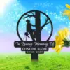 193 Outdoor black memorial yard sign showing a tree-climber silhouette with text “In Loving Memory Of,” customizable name and years (1950–2024) against a bright sky and grass